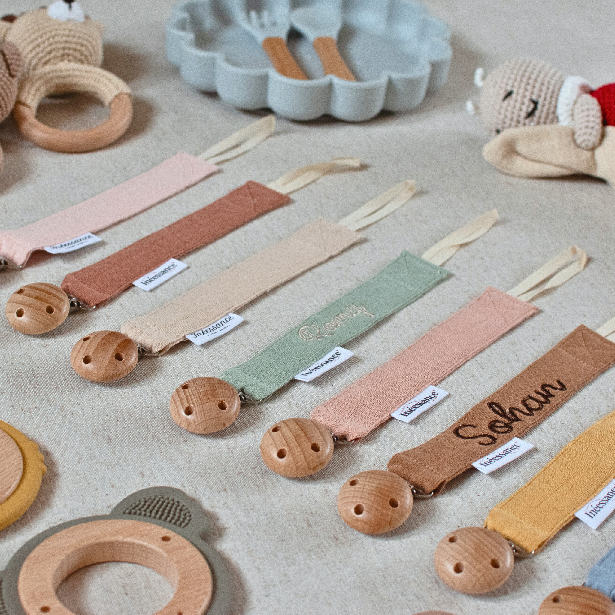 Attaches tétines personnalisables – coton & teddy
