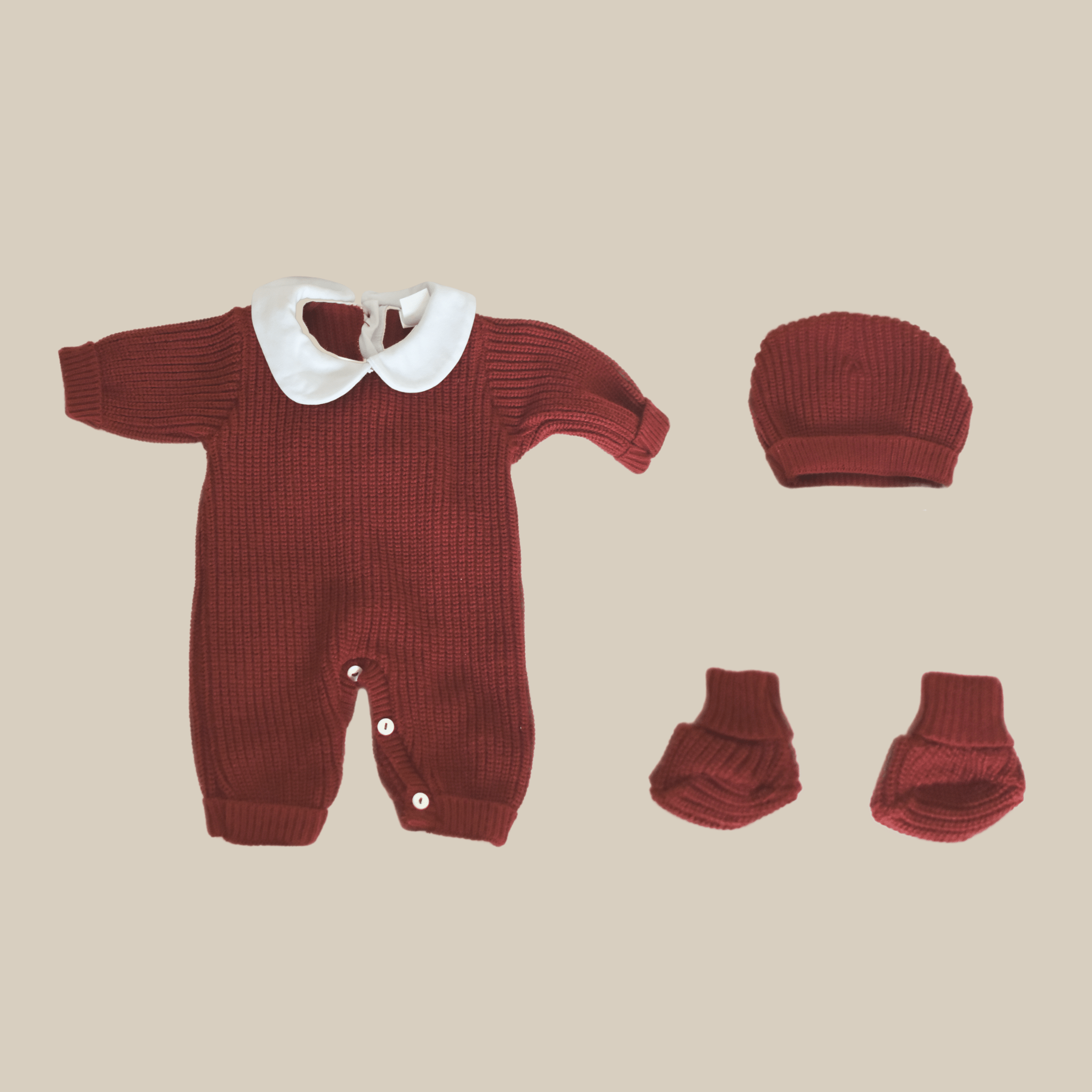 Combinaison tricot bébé à col Claudine - Ensemble 3 pièces