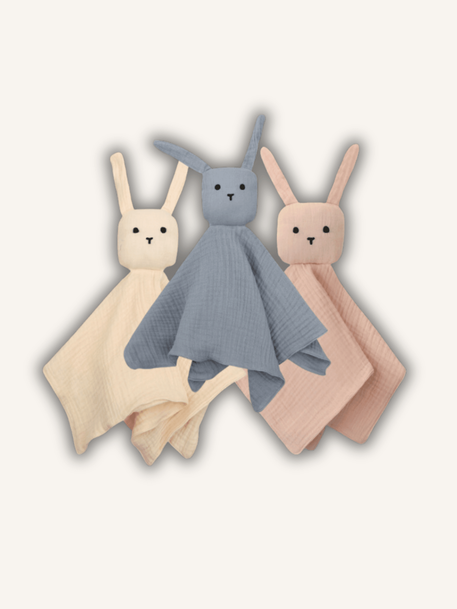 doudou lapin bleu, rose et creme personnalisé