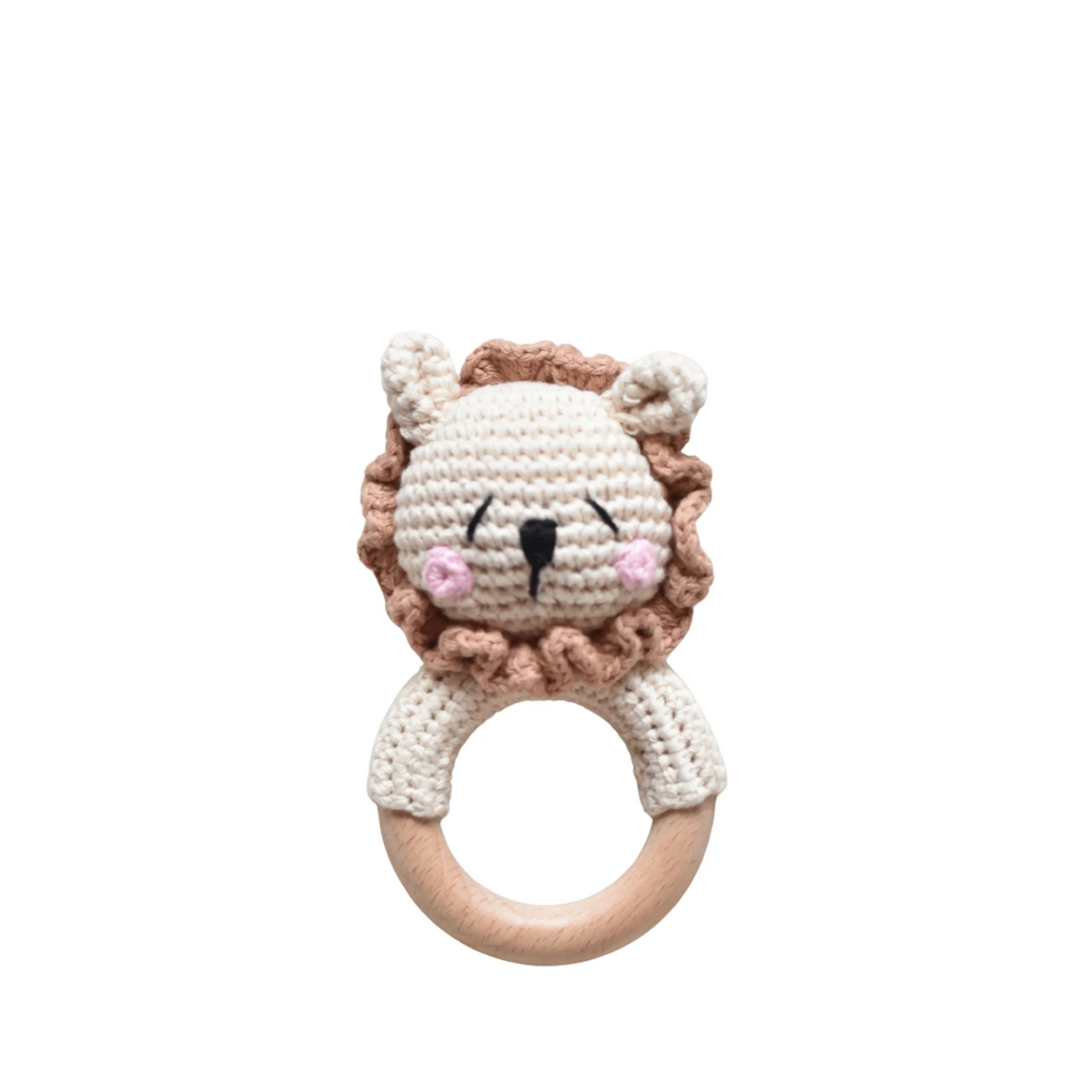 Hochet lion timide aux joues roses en crochet
