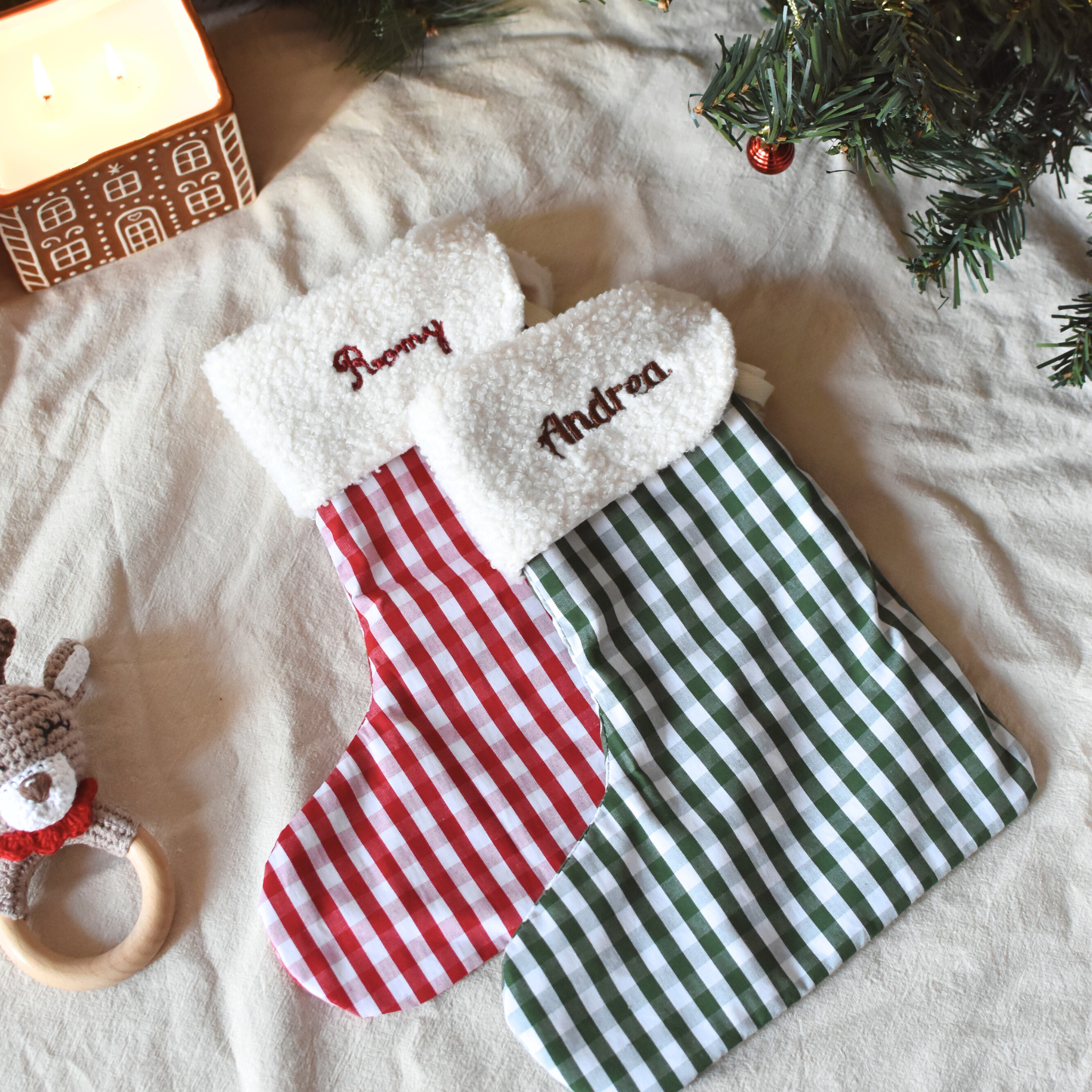 Chaussette de Noël personnalisée avec prénom – Vichy & Teddy