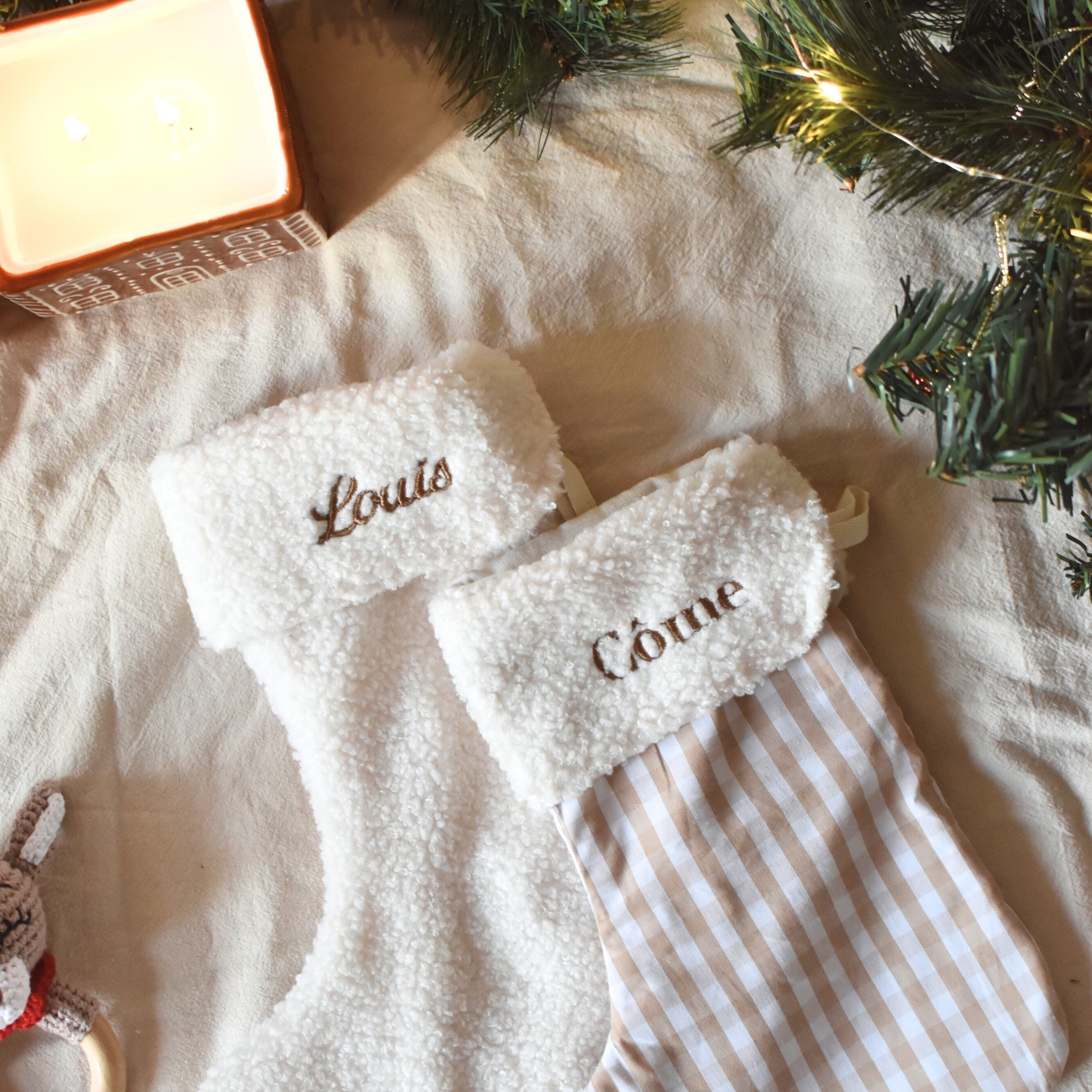 Chaussette de Noël personnalisée avec prénom – Vichy & Teddy