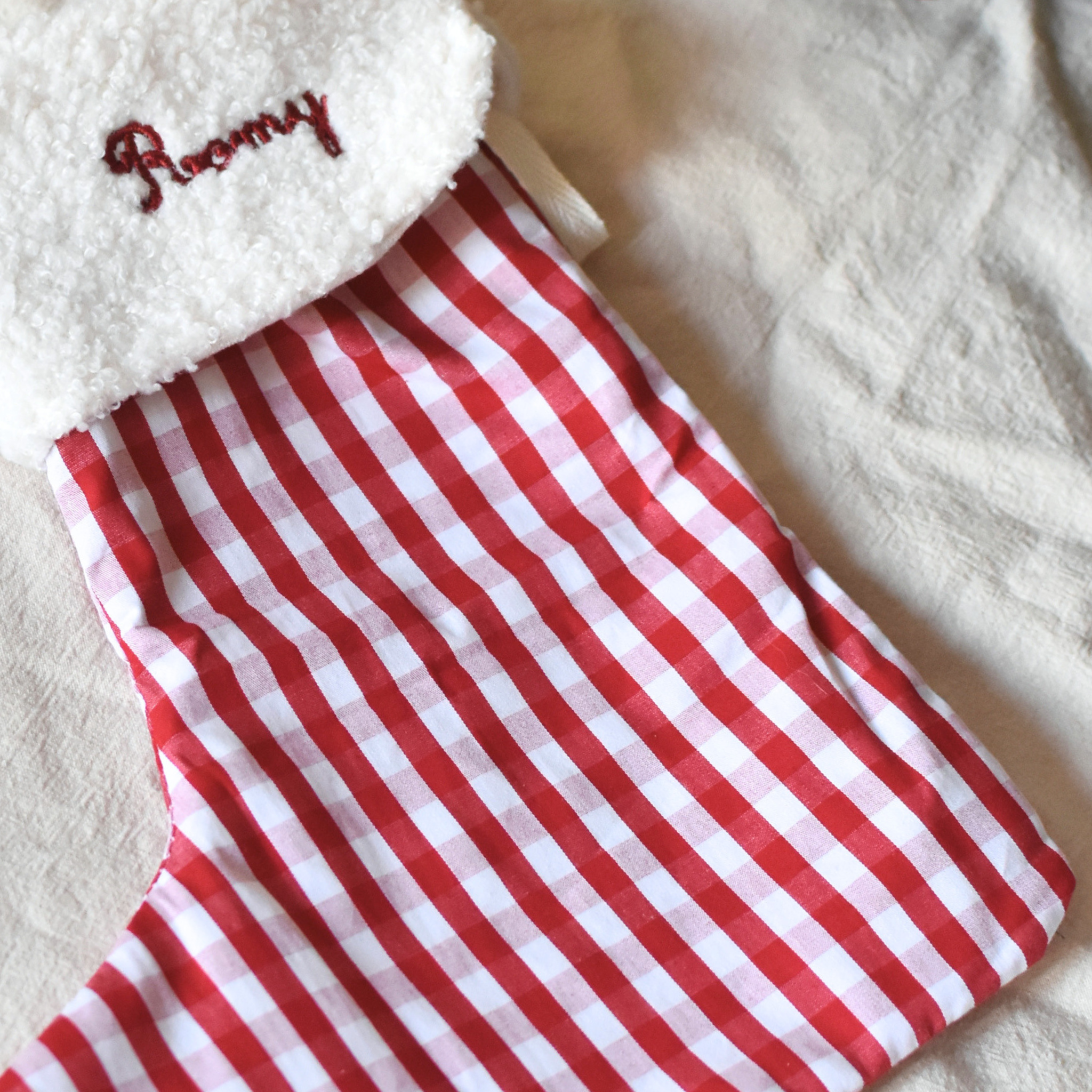 Chaussette de Noël personnalisée avec prénom – Vichy & Teddy