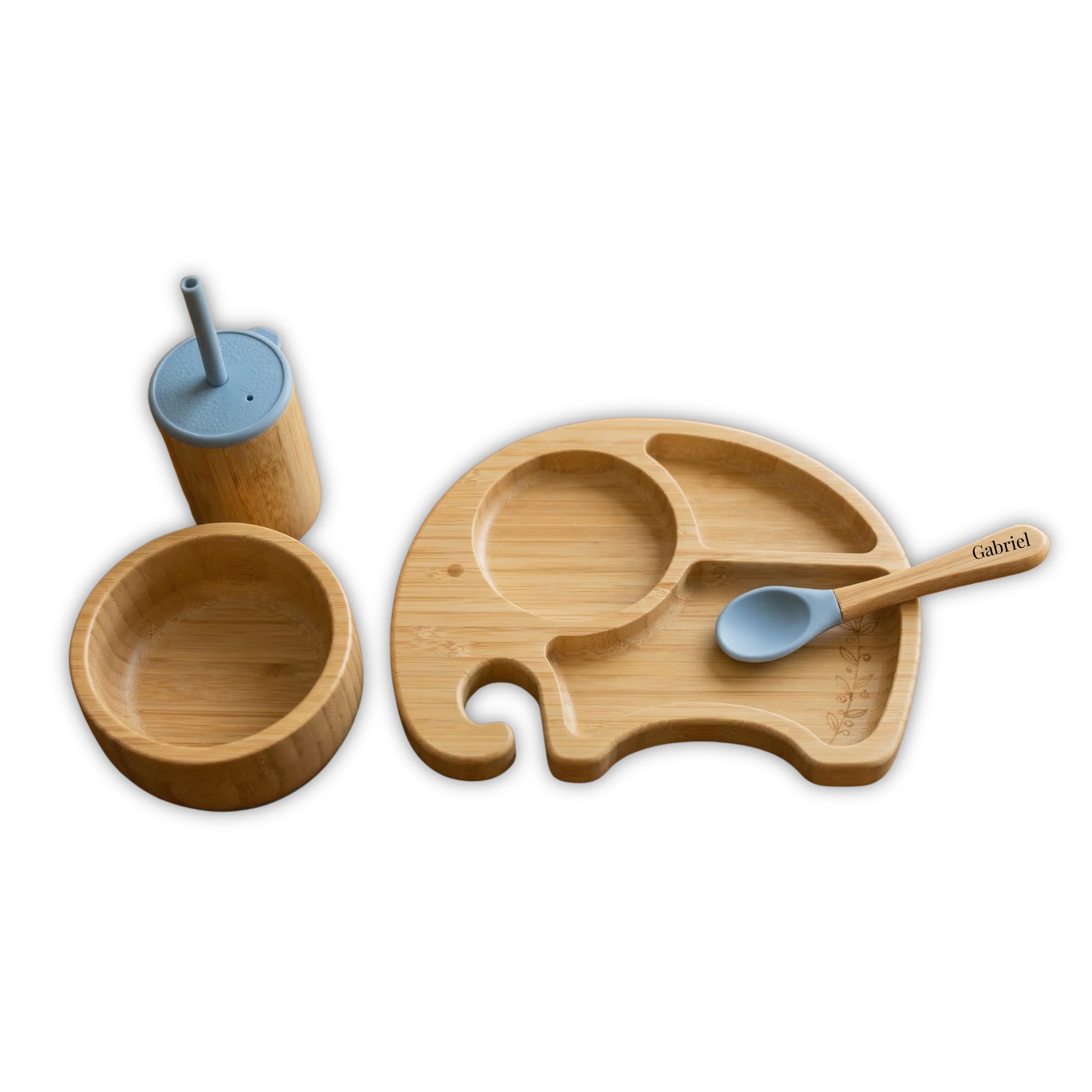 Coffret repas bébé personnalisé en bambou – Cuillère gravée