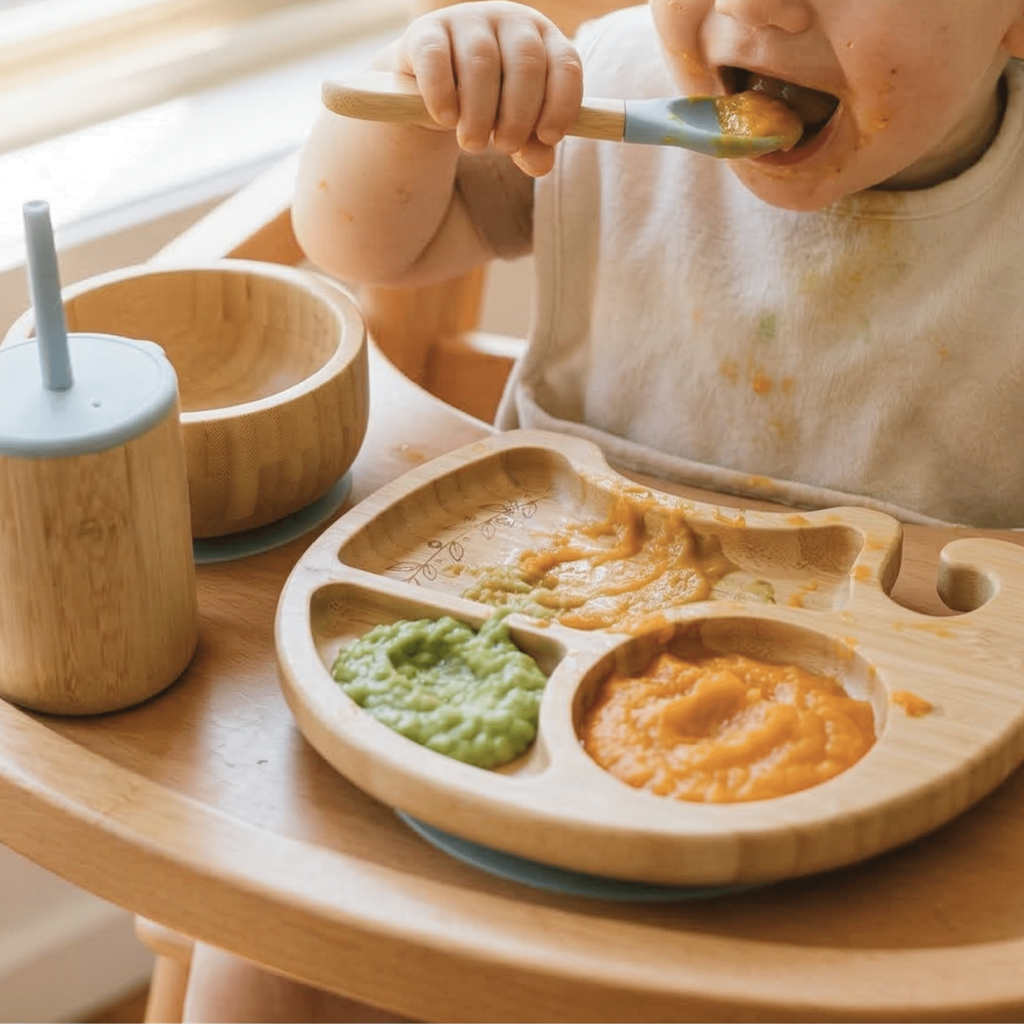 Coffret repas bébé 4 pièces - personnalisé en bambou - Cuillère gravée