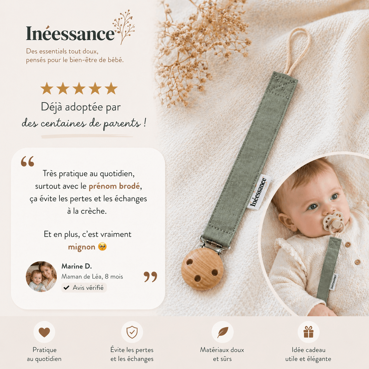 Attache tétines personnalisables bébé - Lot de 2