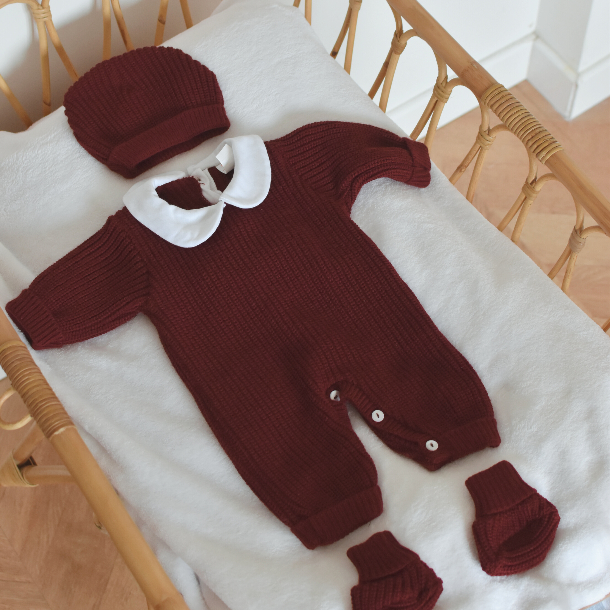 Combinaison tricot bébé à col Claudine - Ensemble 3 pièces