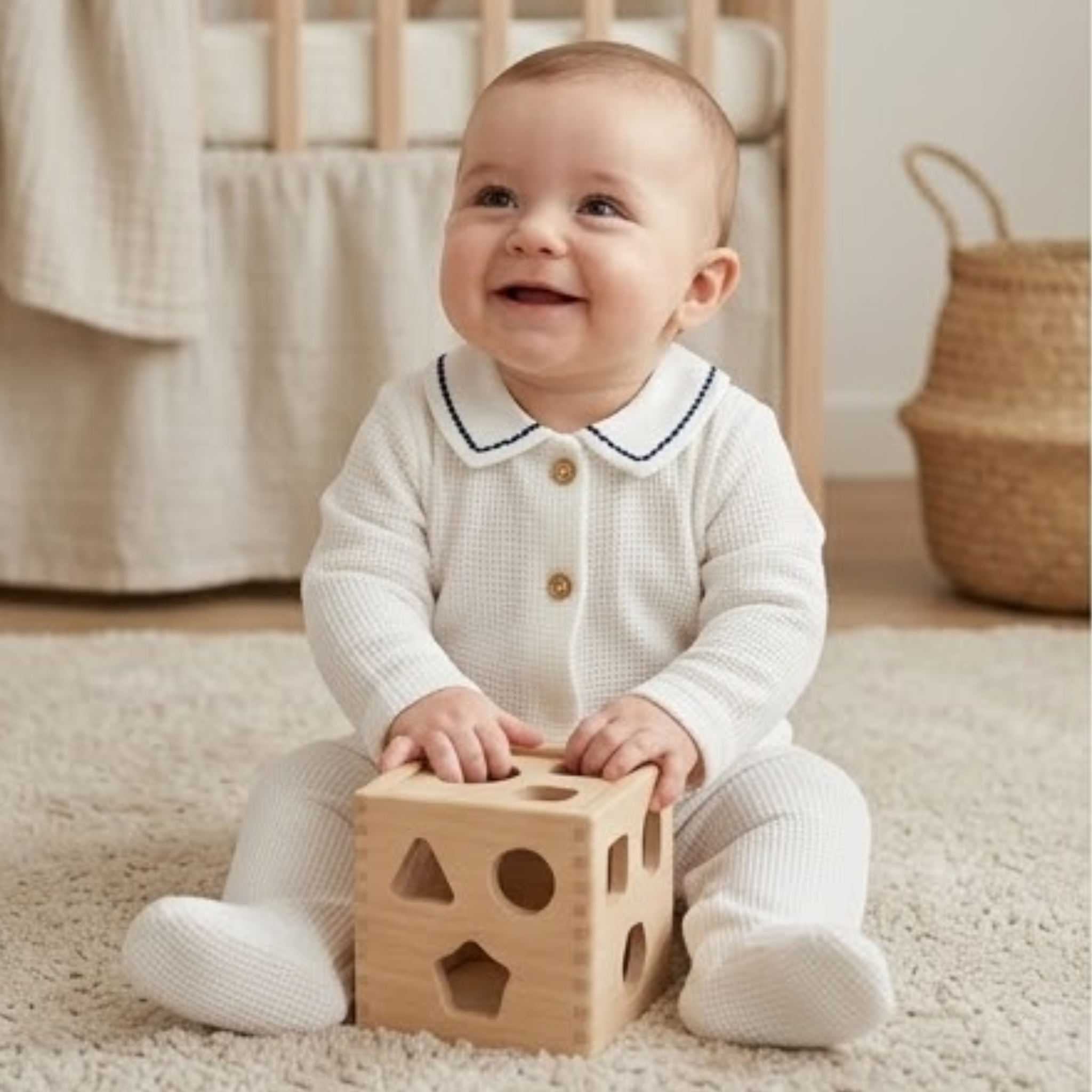 Pyjama bebe coton à col brodé - Tenue naissance