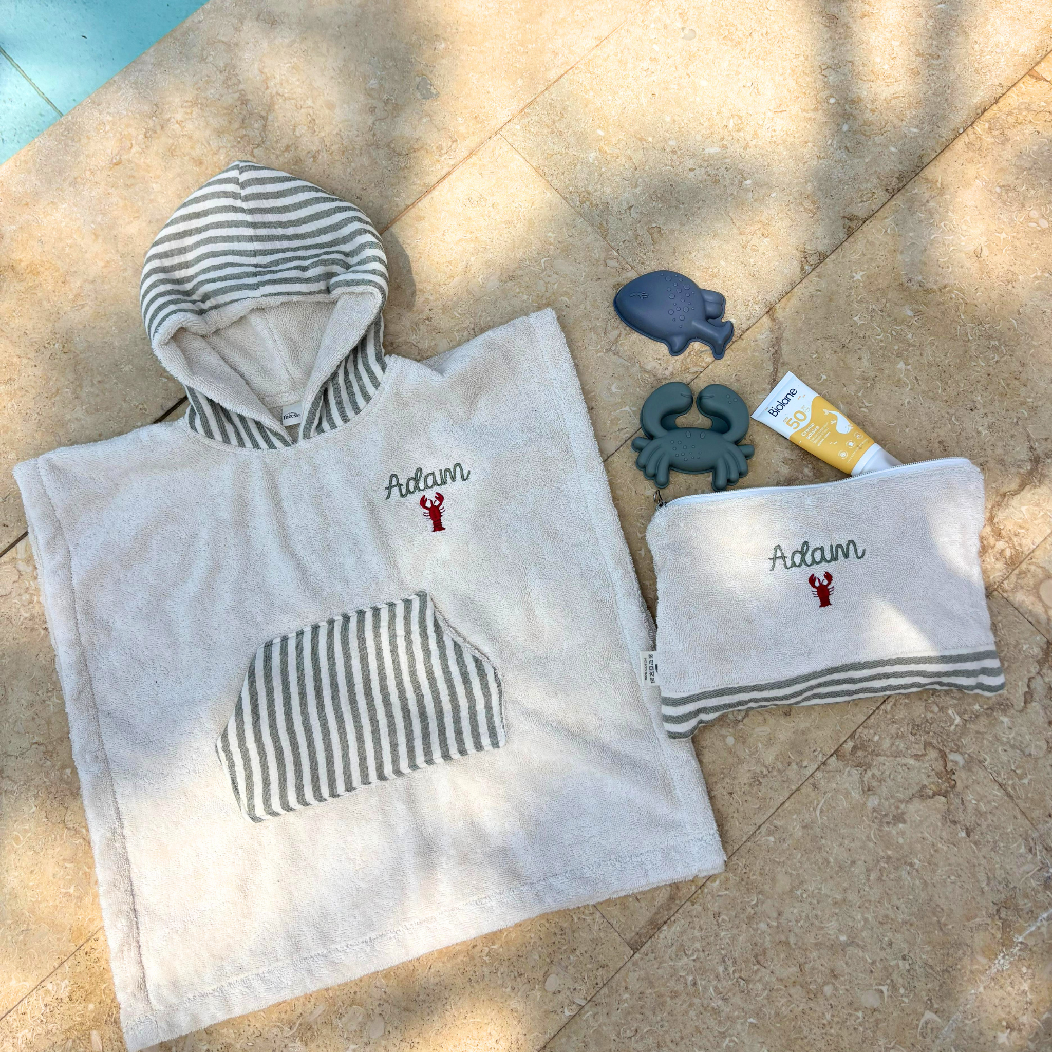 Coffret d'été - Poncho de bain & trousse assortie personnalisés