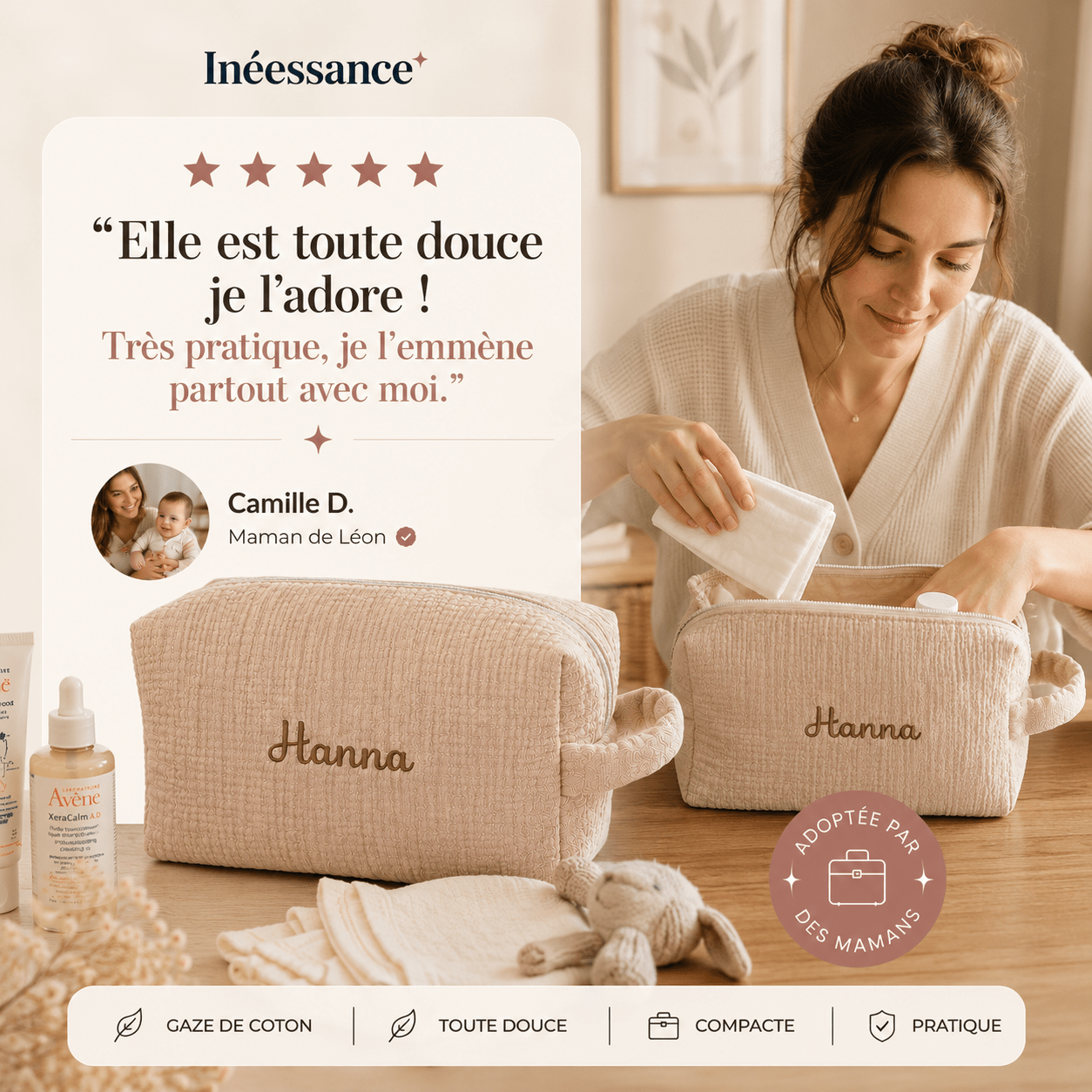 Trousse toilette en gaze de coton