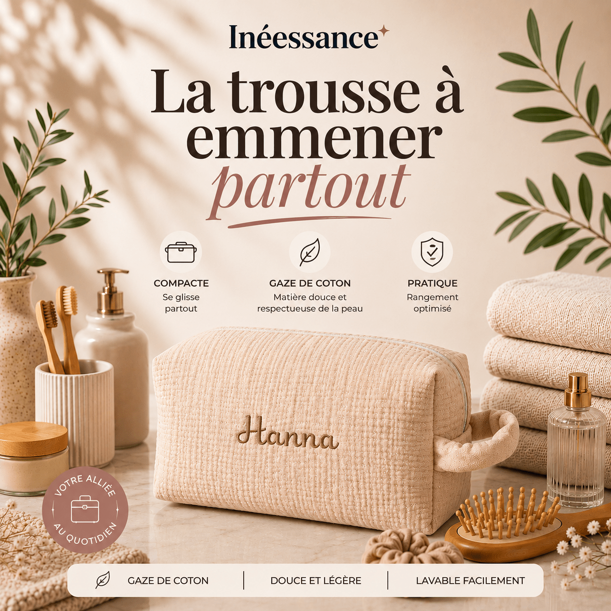 Trousse toilette en gaze de coton