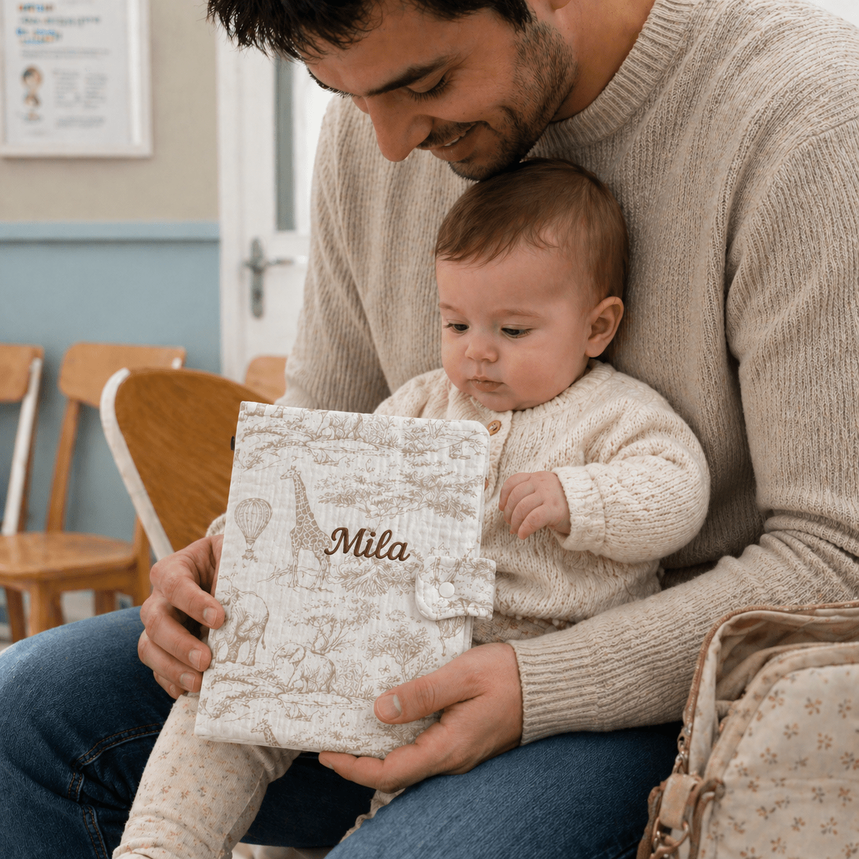 Protège carnet de Santé avec prénom - Toile de Jouy