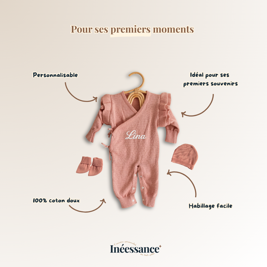 Combinaison bébé personnalisée (3 pièces) – Premiers souvenirs 🤍