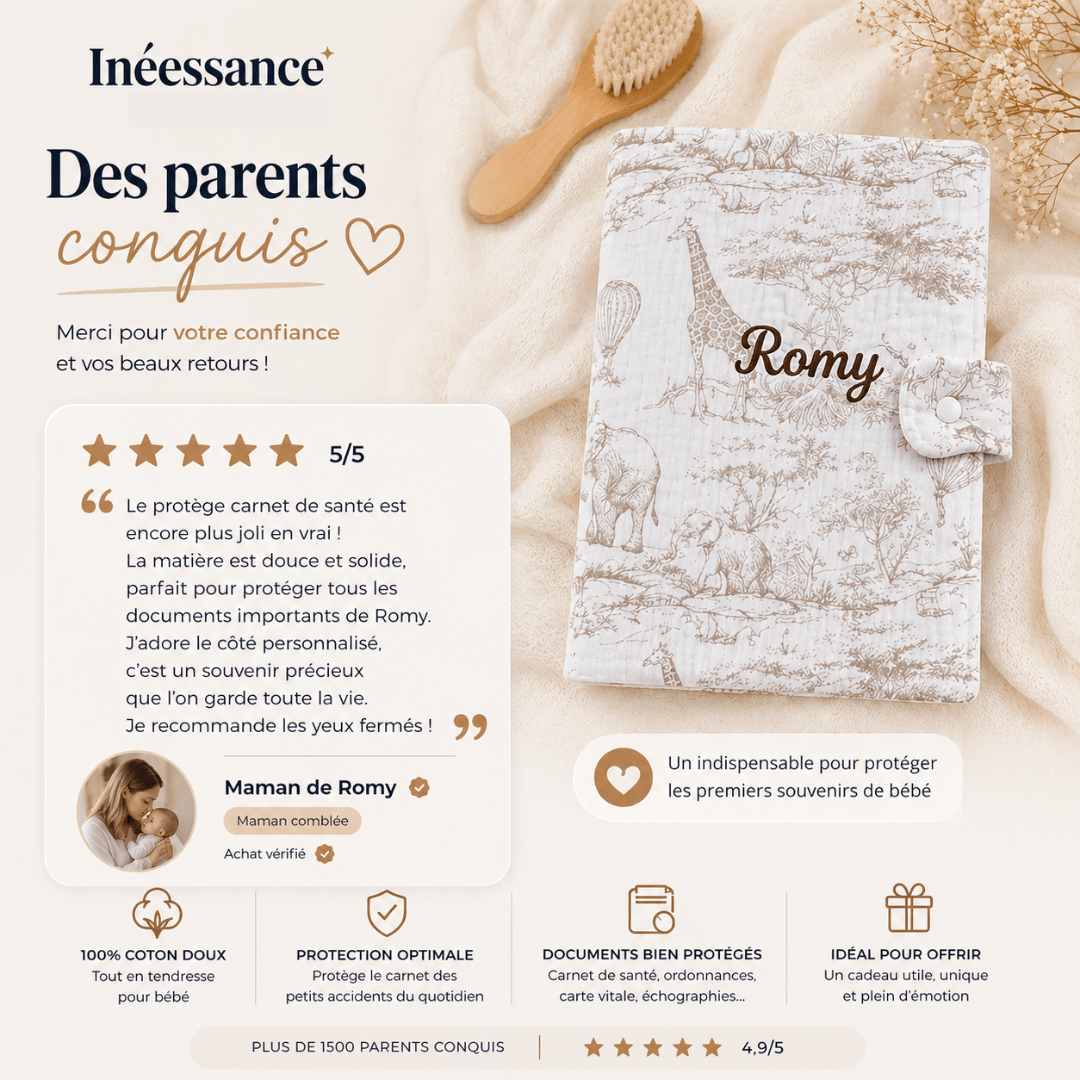 Protège carnet de Santé avec prénom - Toile de Jouy