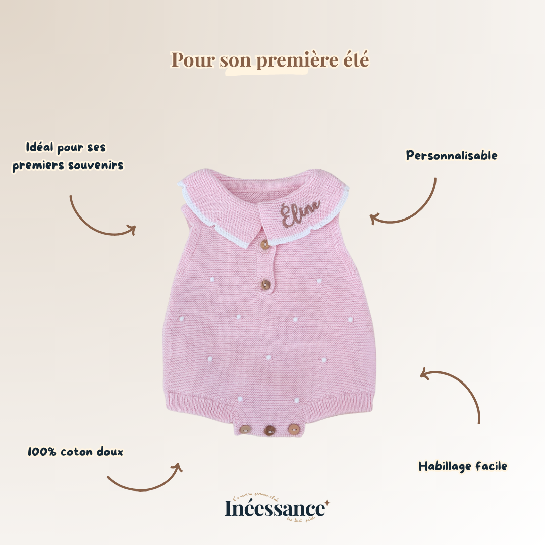 Tenue de naissance d'été - Barboteuse à pois