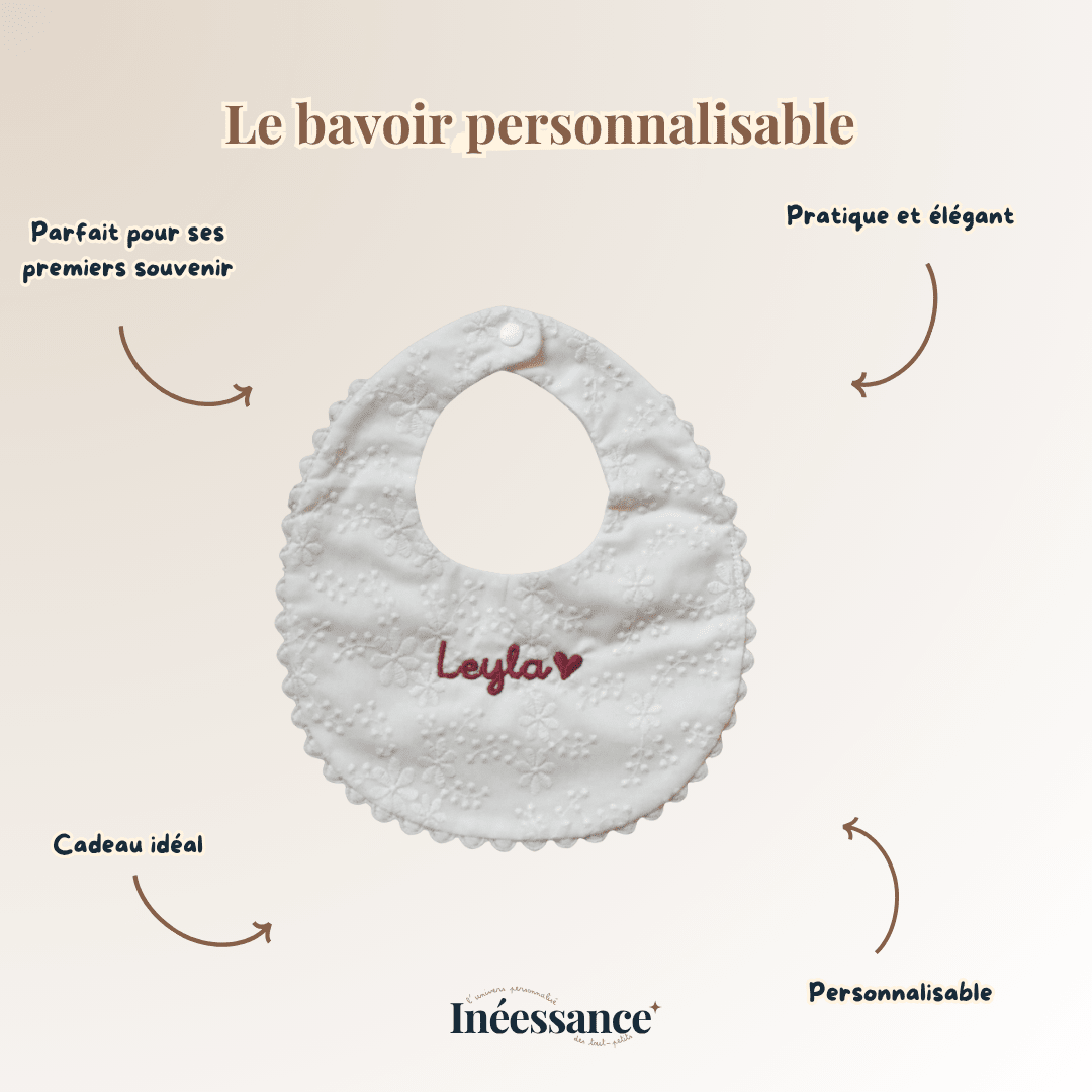 Bavoir chic personnalisé - Prénom brodé & col raffiné