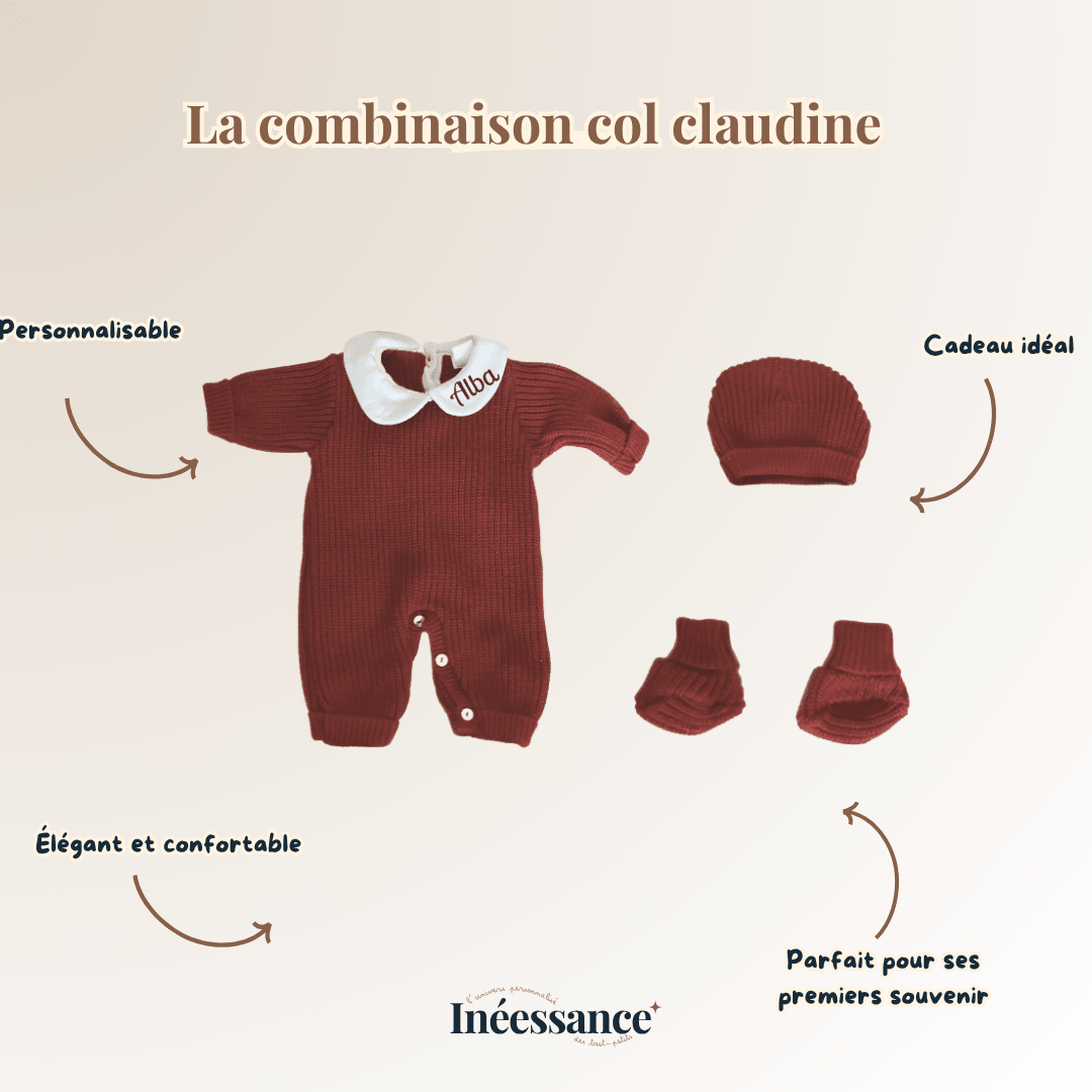 Combinaison tricot bébé à col Claudine - Ensemble 3 pièces