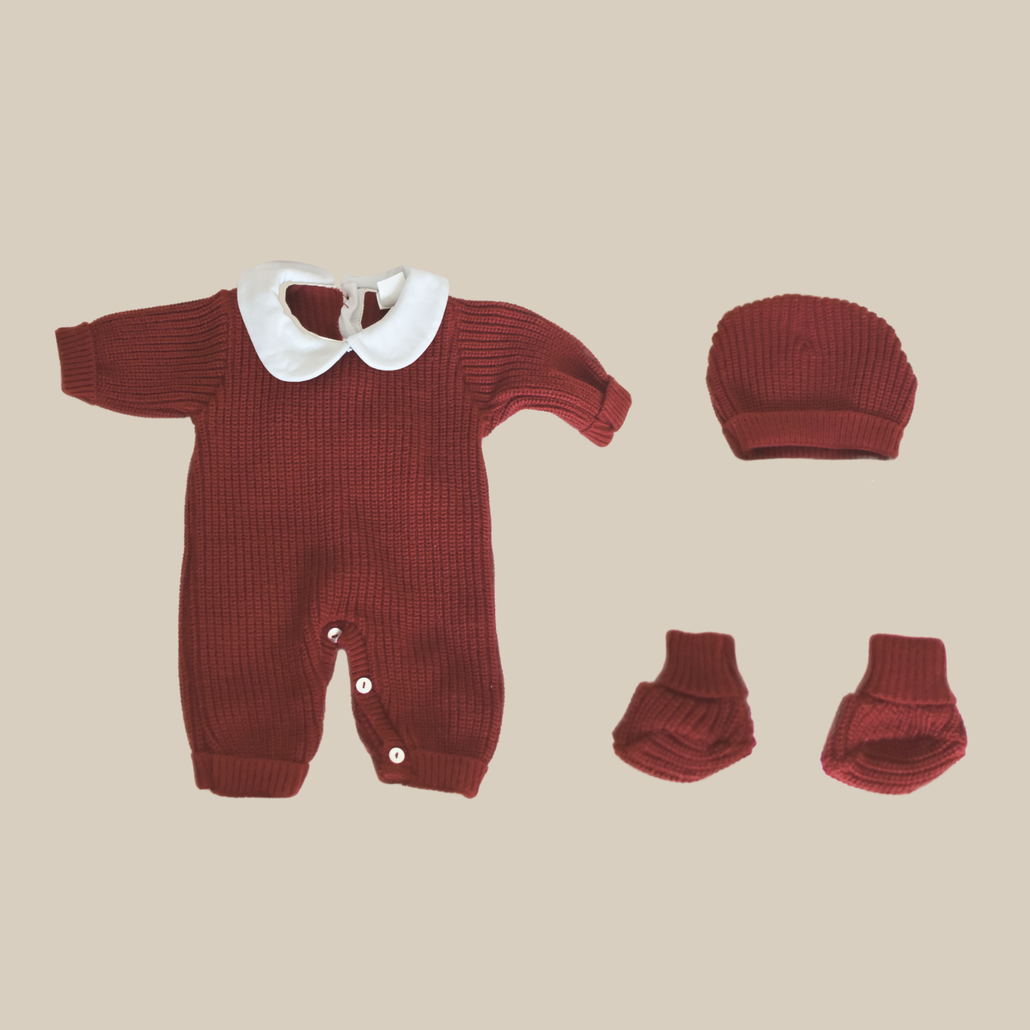Combinaison tricot bébé à col Claudine - Ensemble 3 pièces