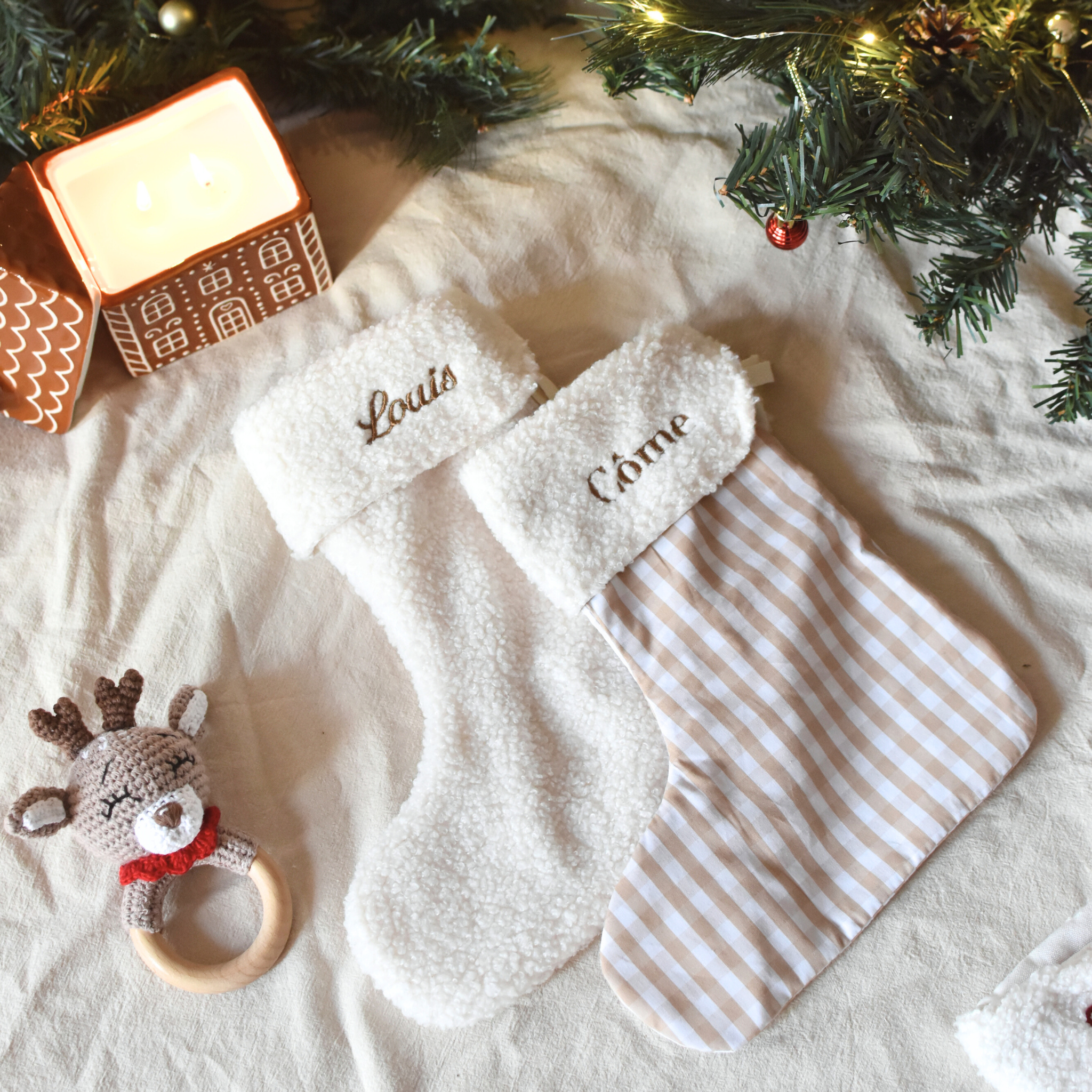 Chaussette de Noël personnalisée avec prénom – Vichy & Teddy
