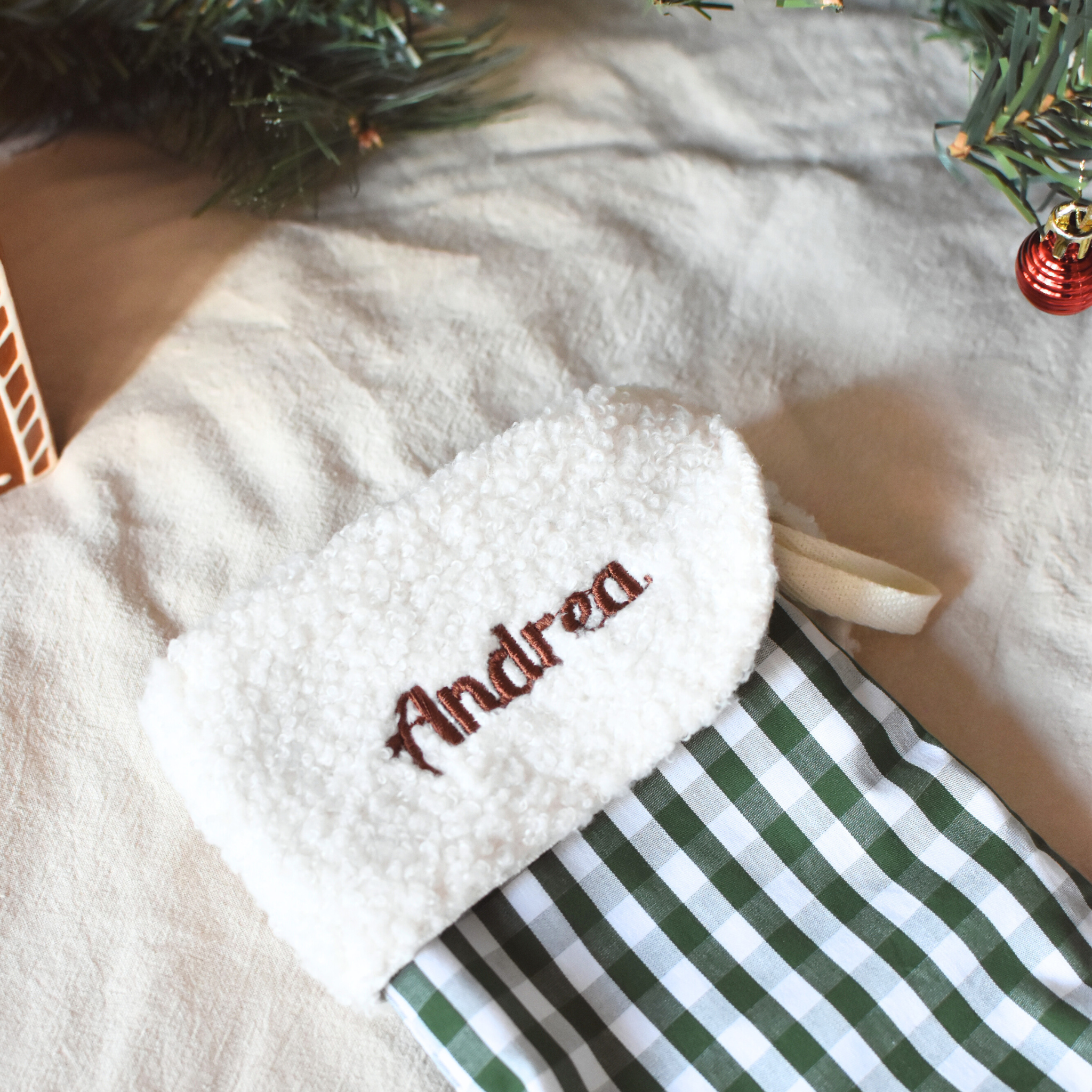 Chaussette de Noël personnalisée avec prénom – Vichy & Teddy