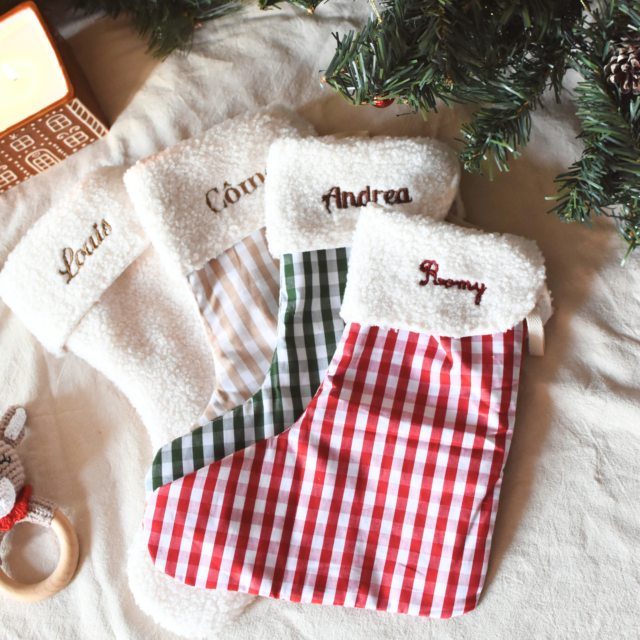 Chaussette de Noël personnalisée avec prénom – Vichy & Teddy