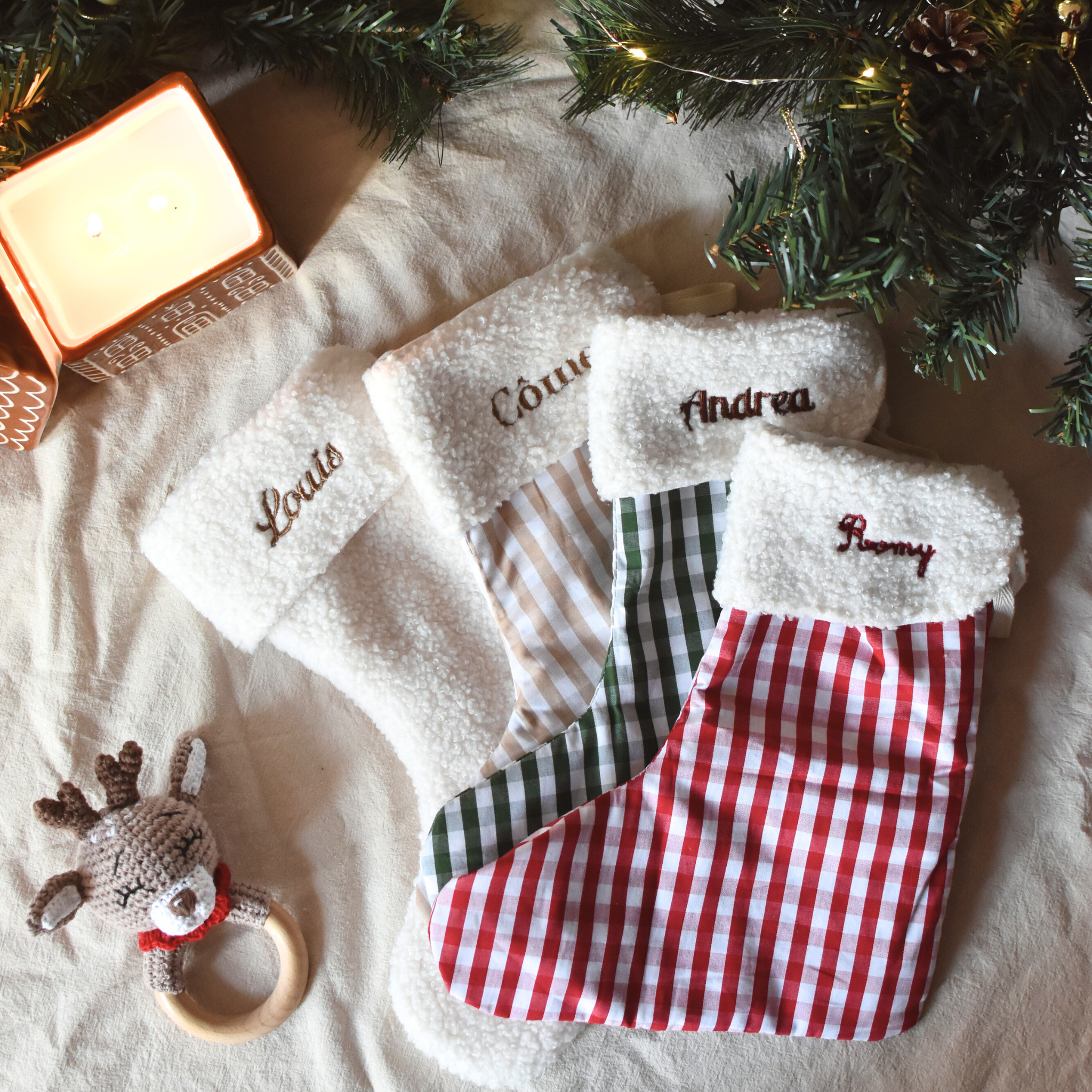 Chaussette de Noël personnalisée avec prénom – Vichy & Teddy