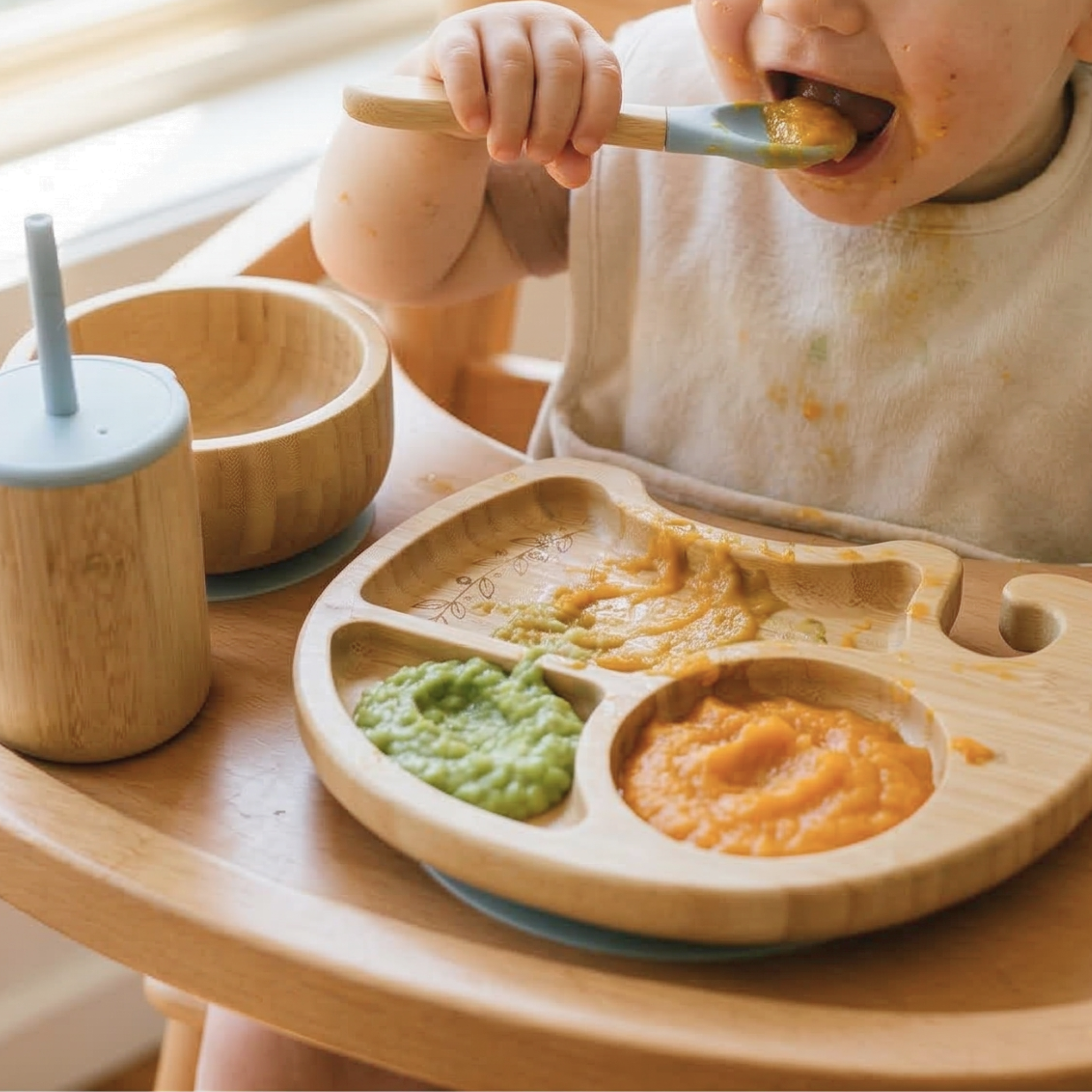 Coffret repas bébé 4 pièces - personnalisé en bambou – Cuillère gravée