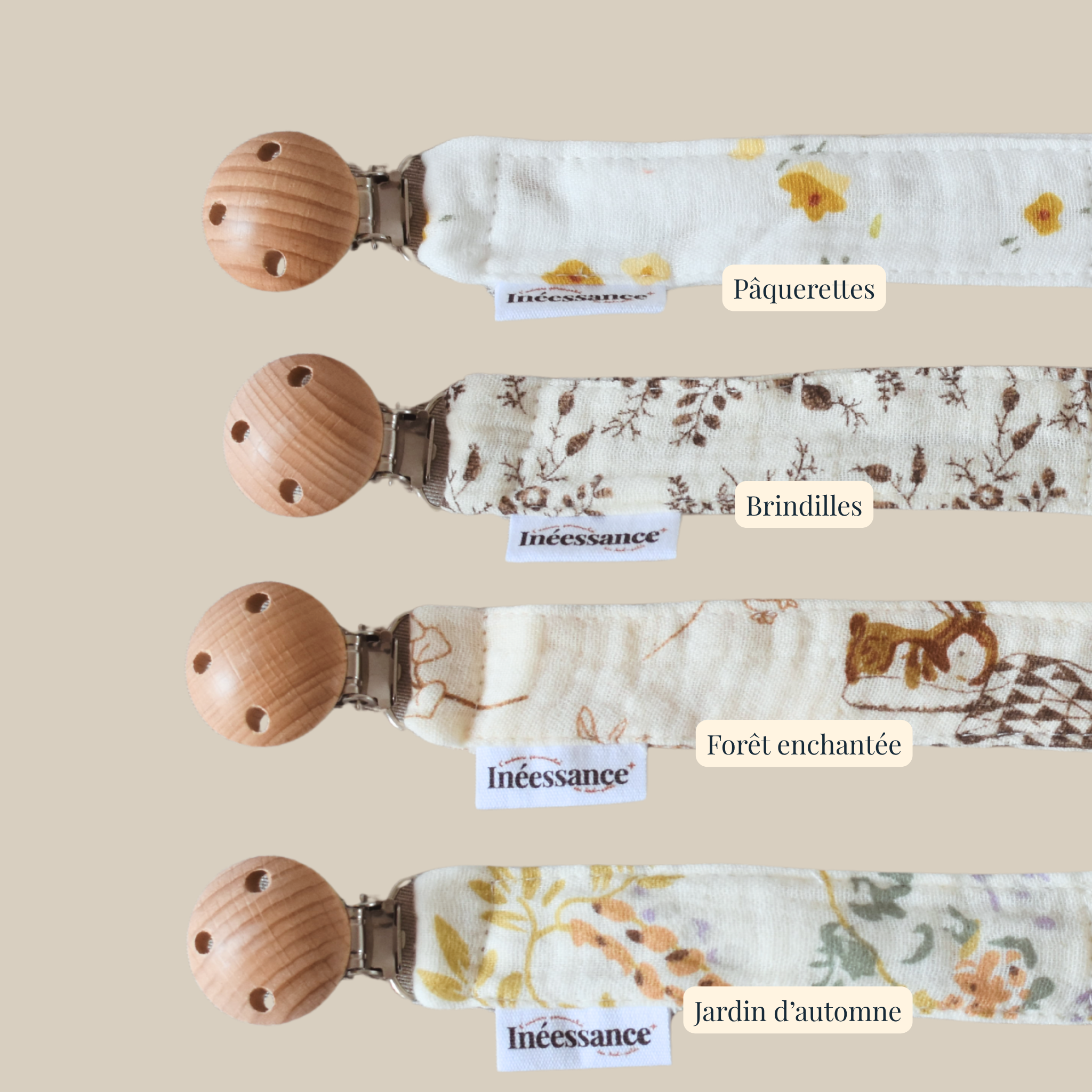 Attache tétine en gaze de coton imprimé