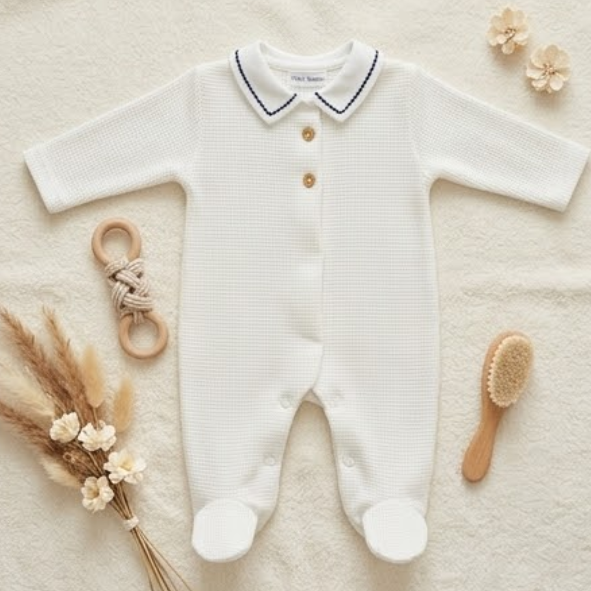 Pyjama bebe coton à col brodé - Tenue naissance