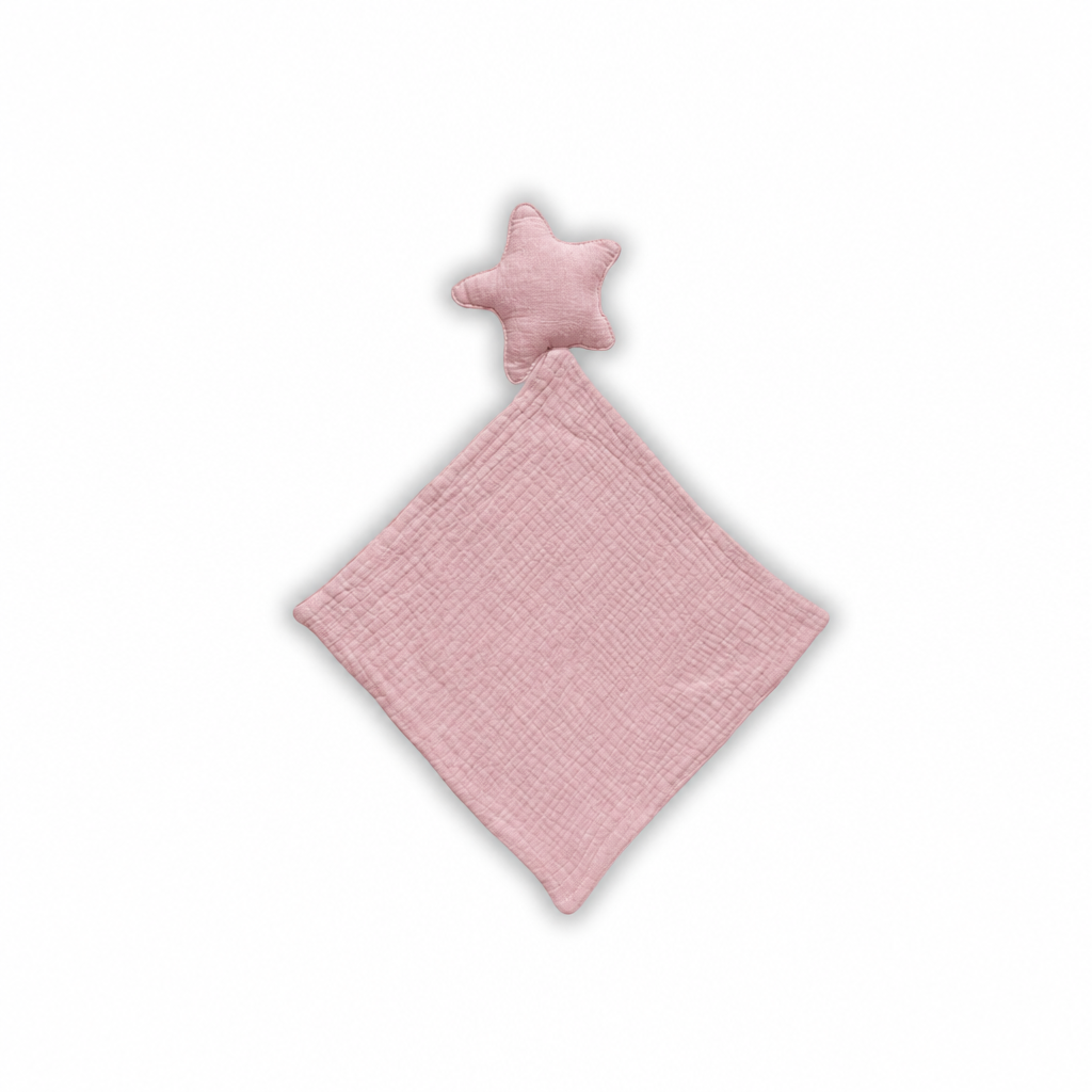 Doudou lange étoile rose en double gaze de coton à personnaliser