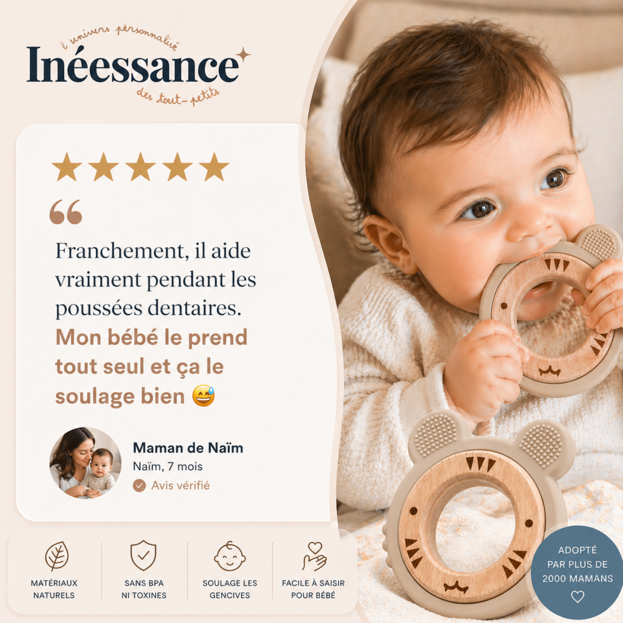 Anneau de dentition ou grignoteur personnalise -  Tigre