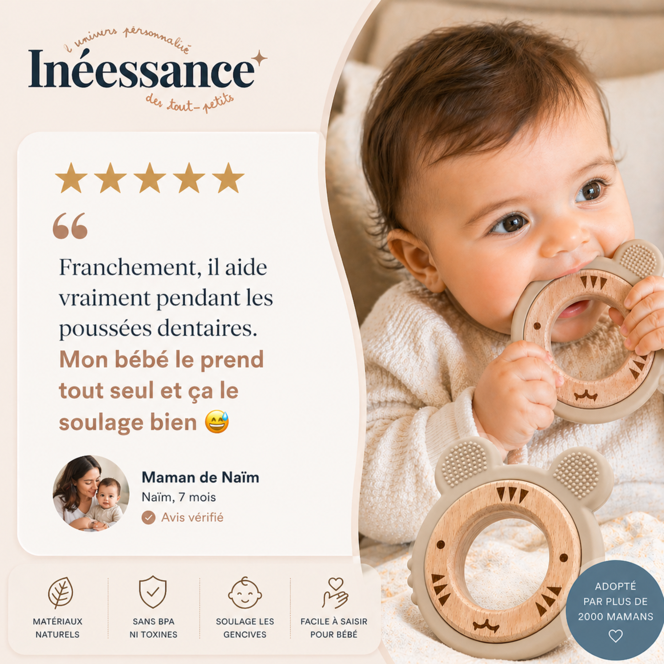 Anneau de dentition ou grignoteur personnalise -  Tigre