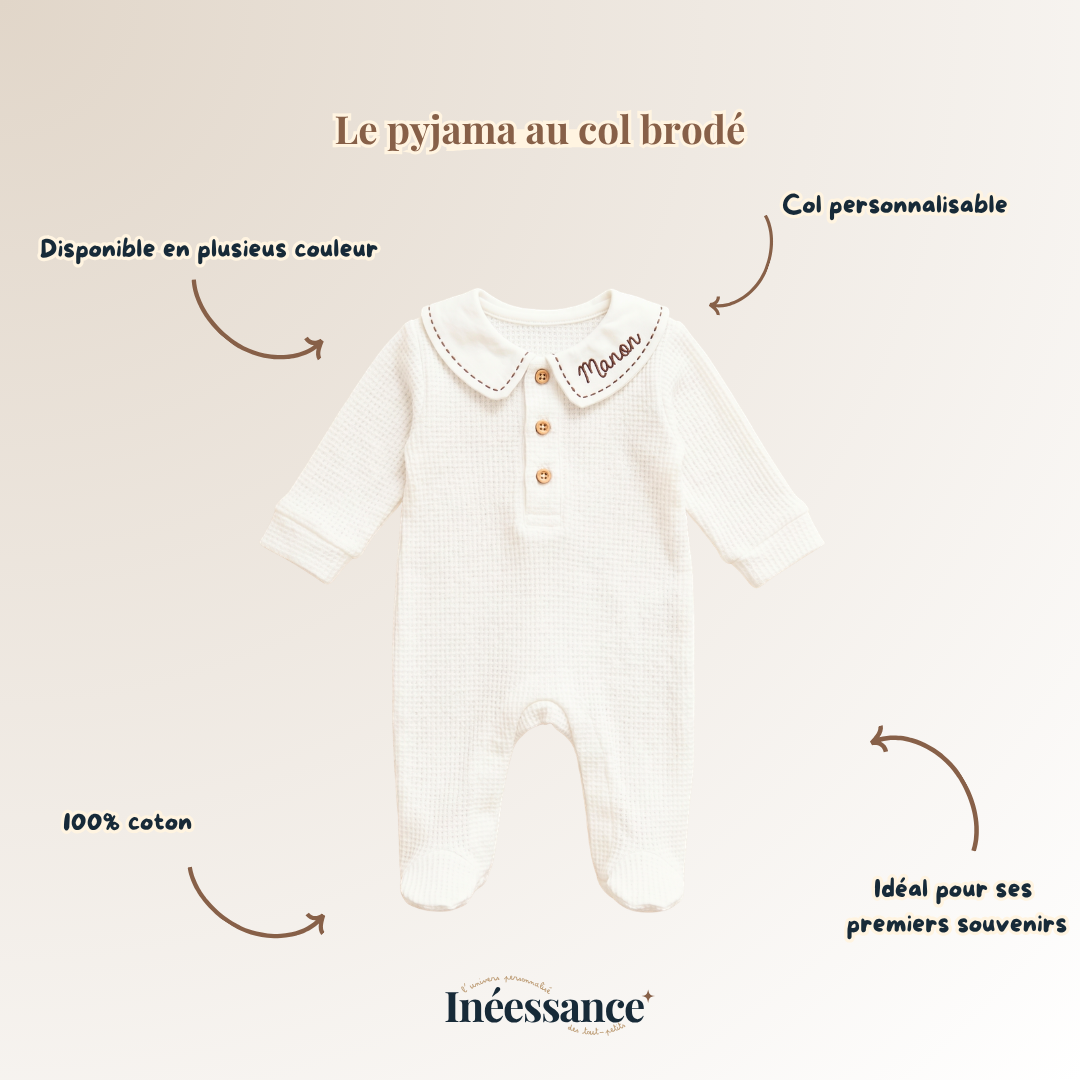 Pyjama bebe coton à col brodé - Tenue naissance
